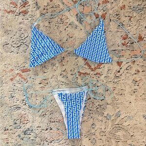 F Logo Blue and White Bikini Set
